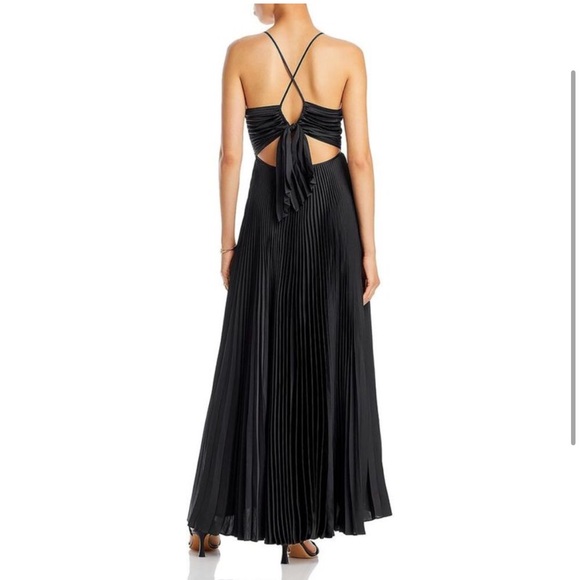 A.L.C. Aries Black Satin Open Back Pleated Formal Evening Dress Maxi Gown NWT - Picture 3 of 12